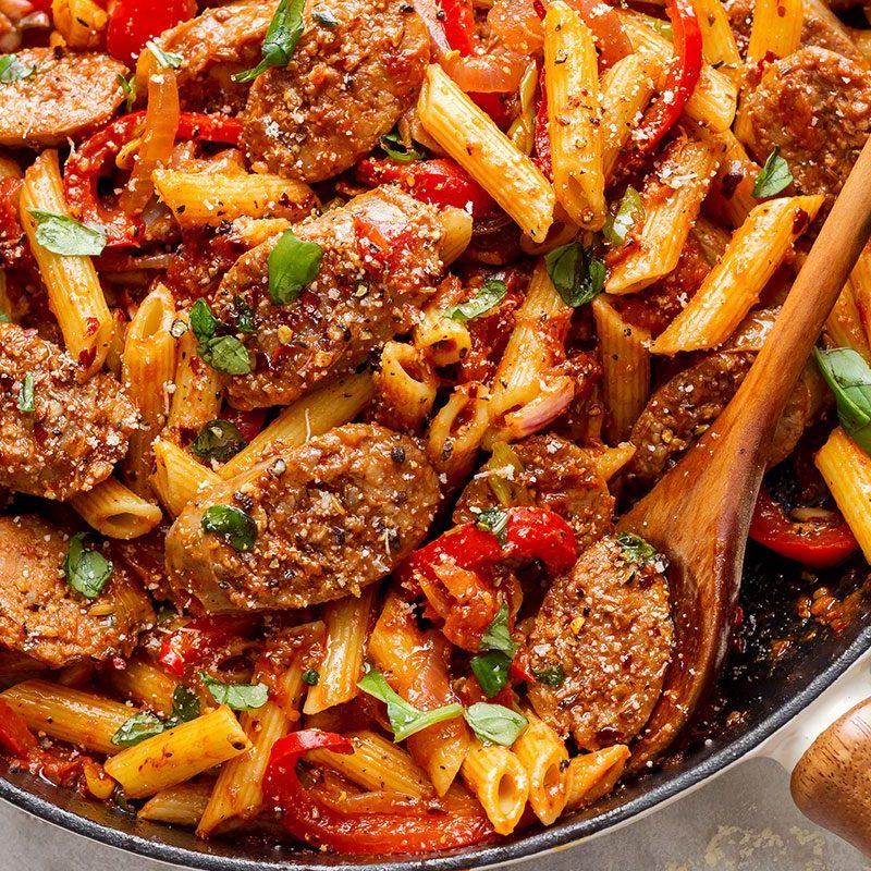 Simple Vegan Italian Sausage & Pasta Dinner