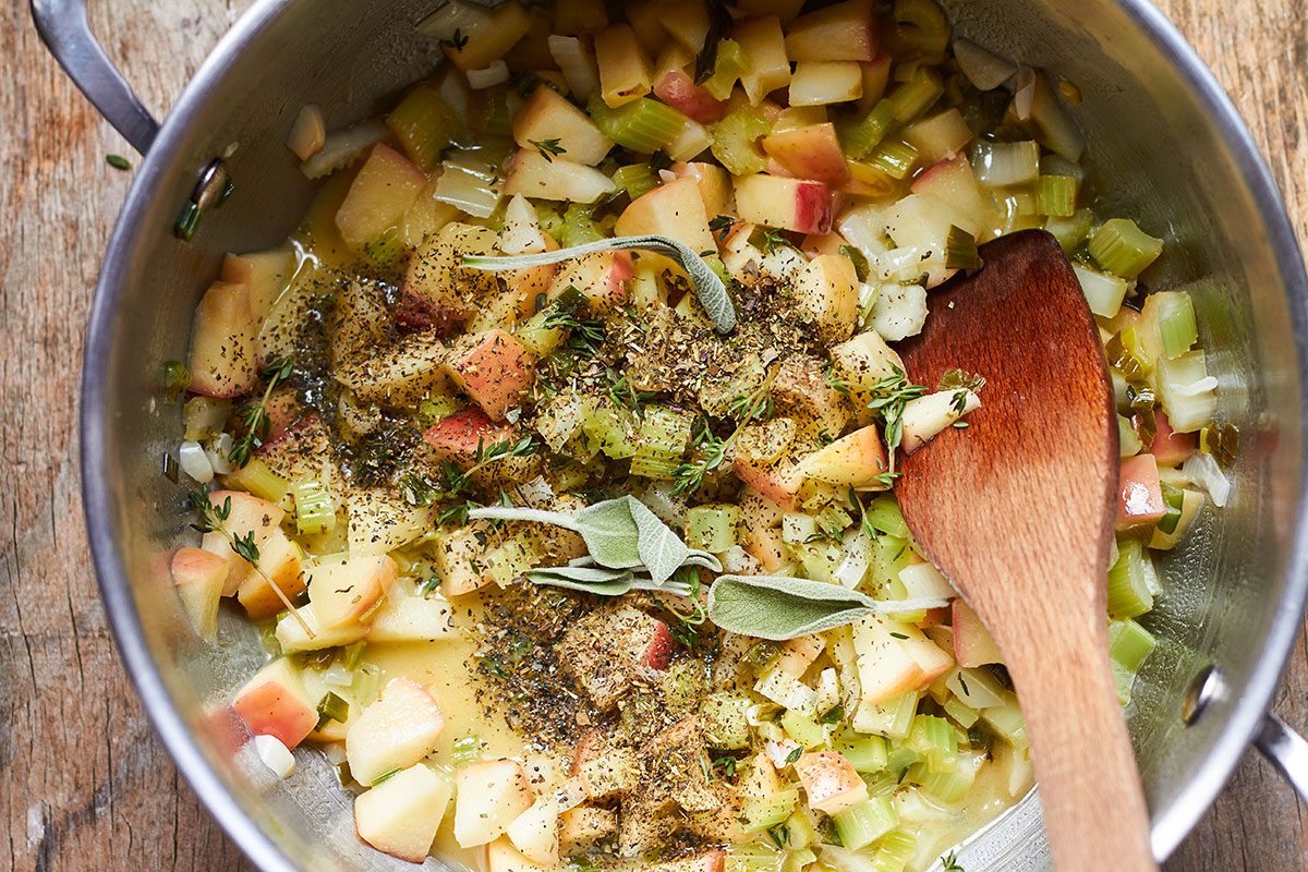 Thanksgiving Apple Sage Stuffing - Crisp and moist - Your guests will literally stuff themselves.