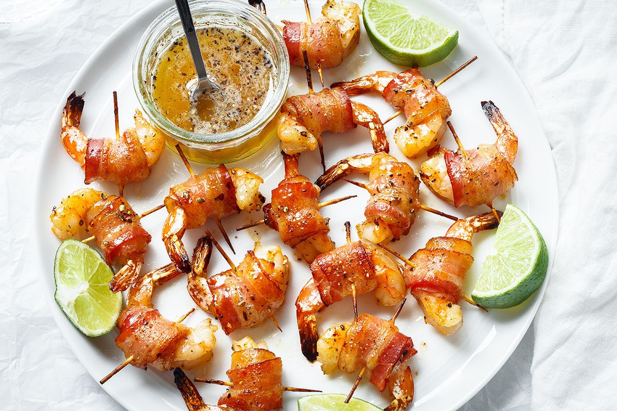 Honey-garlic Bacon Wrapped Shrimp