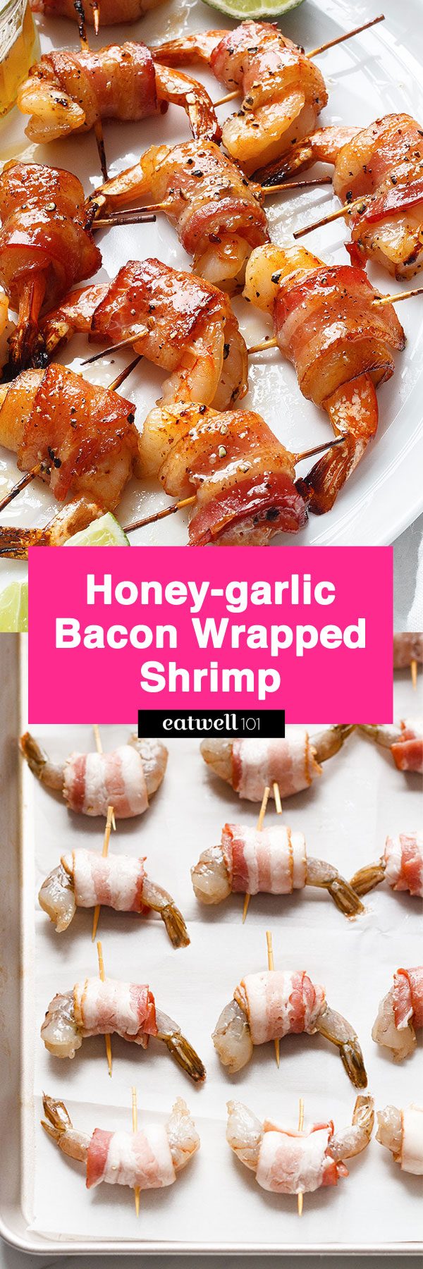 Honey-garlic Bacon Wrapped Shrimp - These crisp and sticky treats are the ultimate last-minute appetizer recipe!