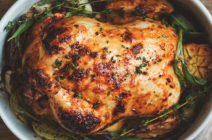 Oven Roasted Chicken with White Sauce - Amazing chicken roasted to perfection with an incredible mayonnaise rub that everyone will love!