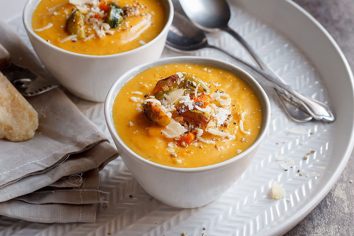 Roasted Butternut Squash and Brussels Sprout Soup