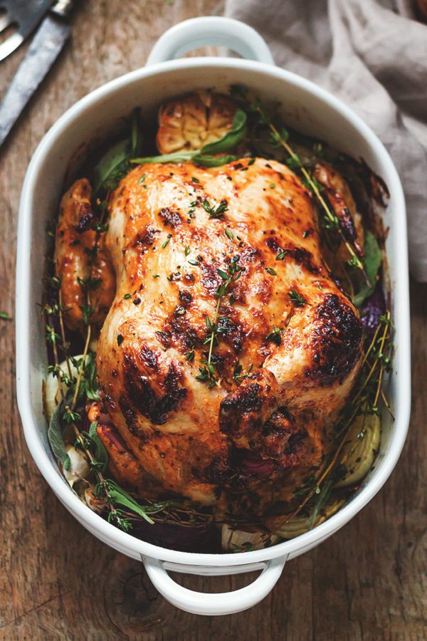 Mayonnaise Roasted Whole Chicken - #recipe by #eatwell101 - https://www.eatwell101.com/oven-roasted-whole-chicken-recipe