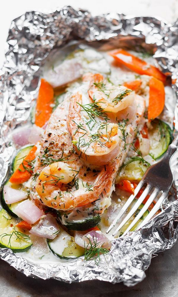 Creamy Shrimp and Salmon Foil Packs
