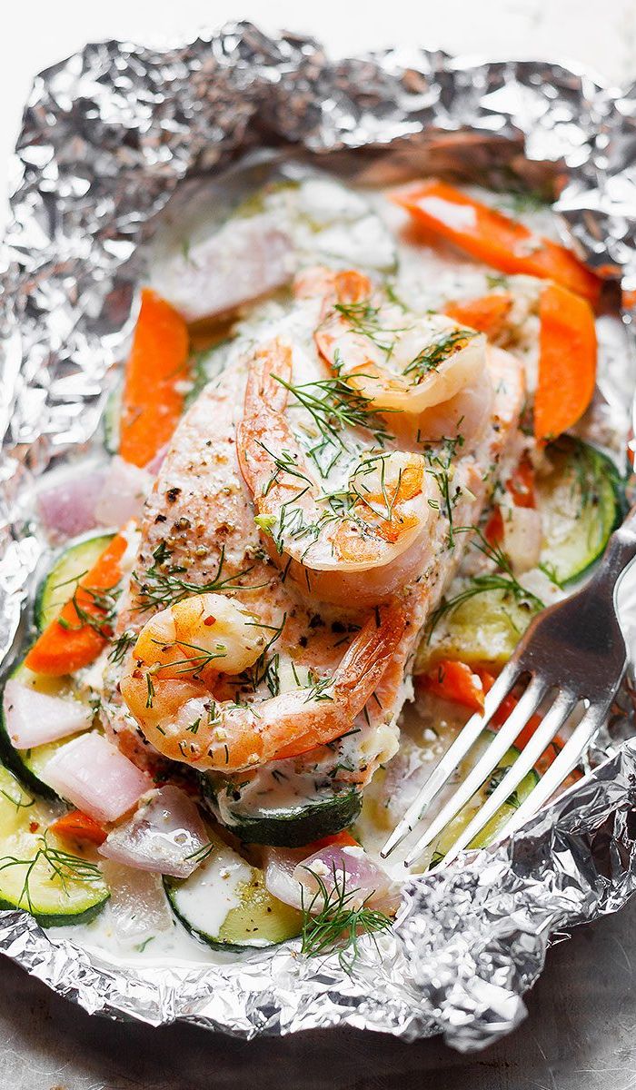 Creamy Shrimp and Salmon Foil Packs