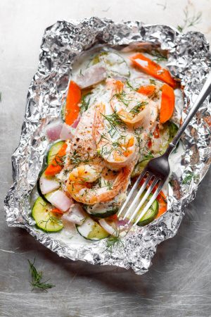 Creamy Shrimp and Salmon Foil Packs