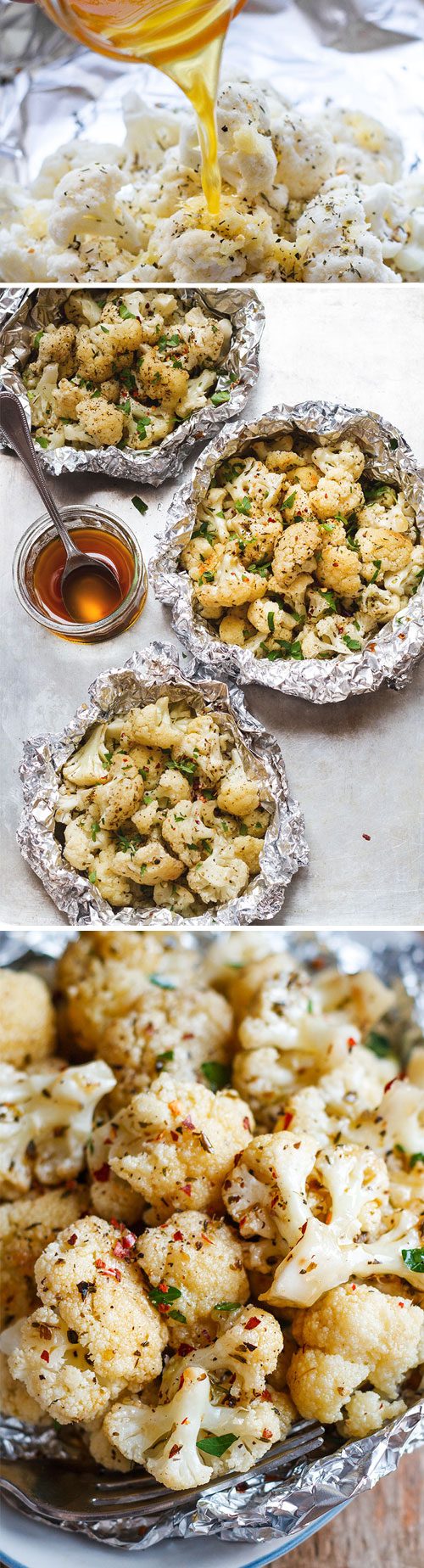 Brown Butter Garlic Cauliflower Foil Packets - Quick, easy and healthy, these cauliflower foil packets make for a full vegetarian/paleo/low-carb meal with zero clean-up. 