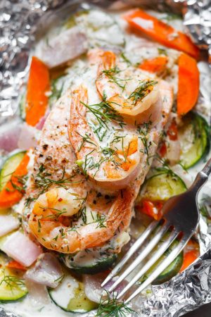 Creamy Shrimp and Salmon Foil Packs