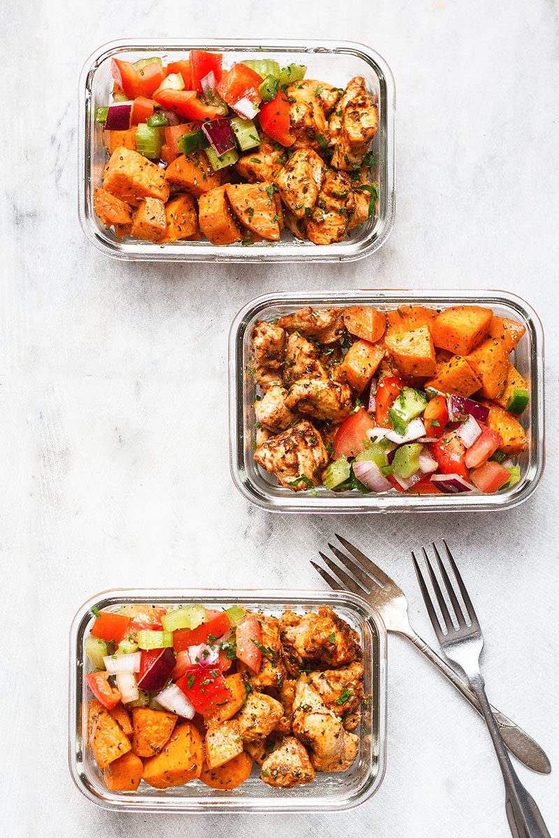 Roasted Chicken and Sweet Potato Meal Prep - Roasted to perfection, this sheet pan chicken and sweet potato is perfect for easy meal prep