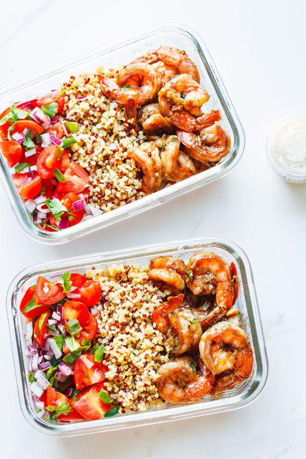 Garlic Ginger Shrimp Meal Prep with Quinoa and Tomato Salsa - #recipe by #eatwell101 - https://www.eatwell101.com/shrimp-meal-prep-recipe