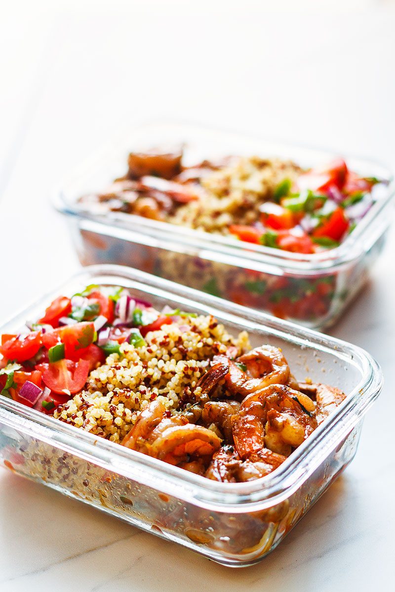 Shrimp Meal Prep - Quick, simple and nutritious, this shrimp and quinoa meal prep works great for easy lunches on the go.