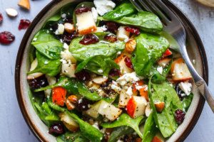 Apple Almond Feta Spinach Salad - Crunchy, sweet and easy to make, this healthy spinach salad is full of fresh flavors.