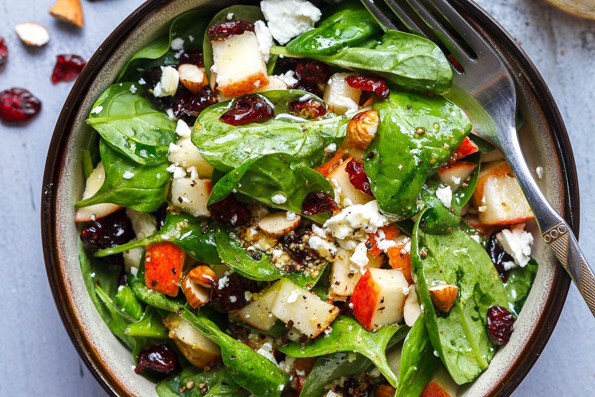 Apple Feta Spinach Salad Recipe Healthy Spinach Salad Recipe Eatwell101