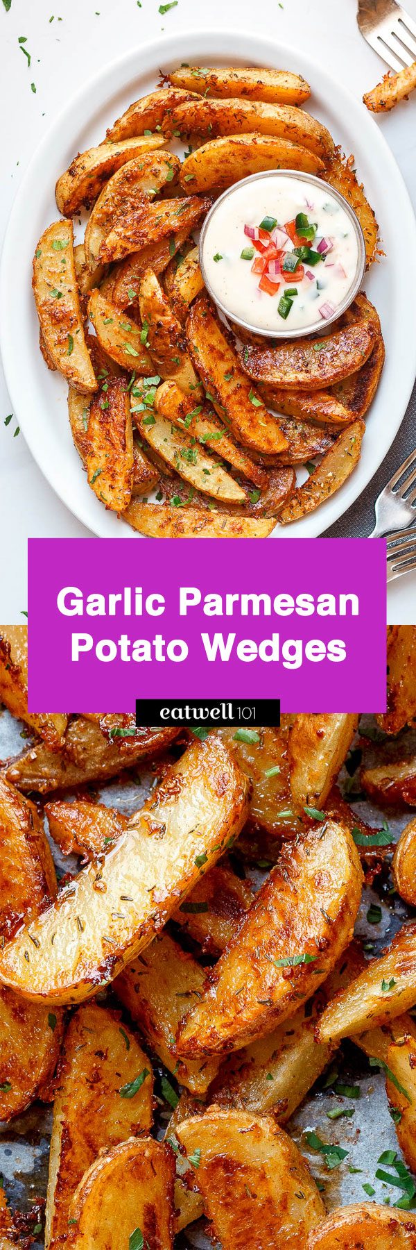 Baked Garlic Parmesan Potato Wedges - Crispy on the outside and tender on the inside, they will blow you away with their simplicity and fantastic flavor!