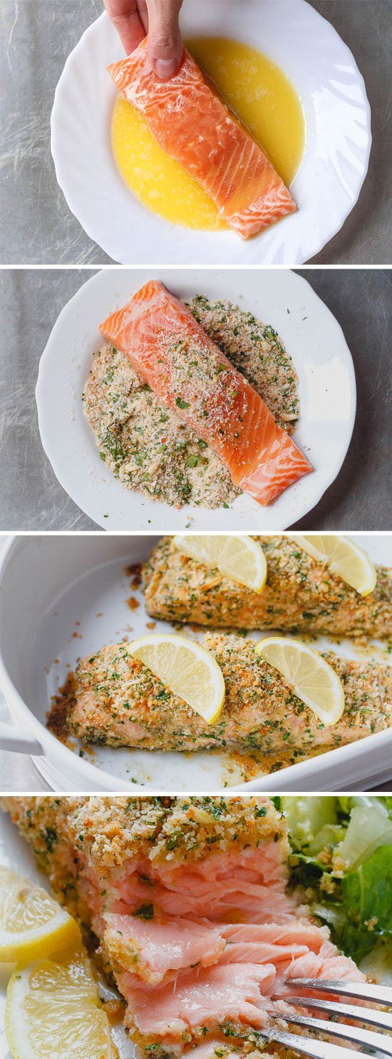 Baked Parmesan Crusted Salmon — Need dinner STAT? This salmon is cheesy, moist and SO delicious.