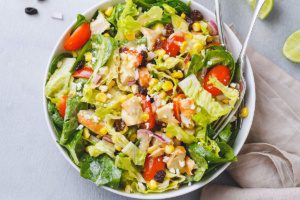 Chicken Salad with Toasted Corn, Spinach and Feta - Light, delicious, and perfect for a lunch on-the-go.