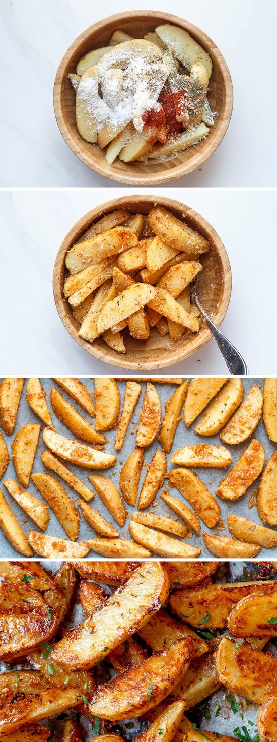 Baked Garlic Parmesan Potato Wedges - Crispy on the outside and tender on the inside, they will blow you away with their simplicity and fantastic flavor!