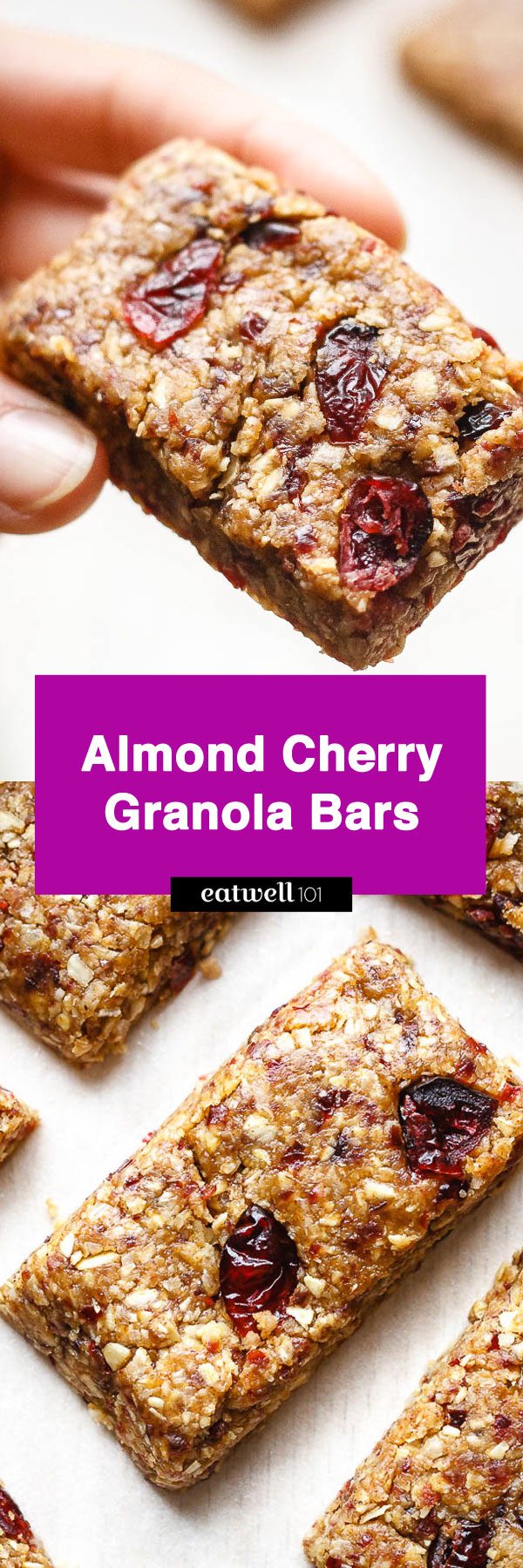 No-Bake Almond Cherry Granola Bars – Chewy and full of delicious flavors, these homemade granola bars are made with only 5 ingredients! 