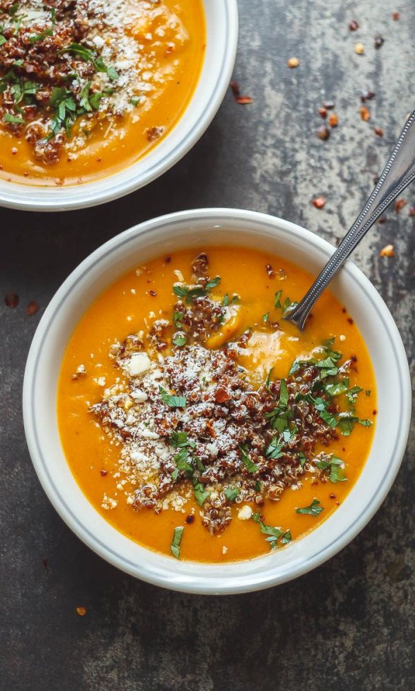 Creamy Sweet Potato Coconut Soup with Quinoa
