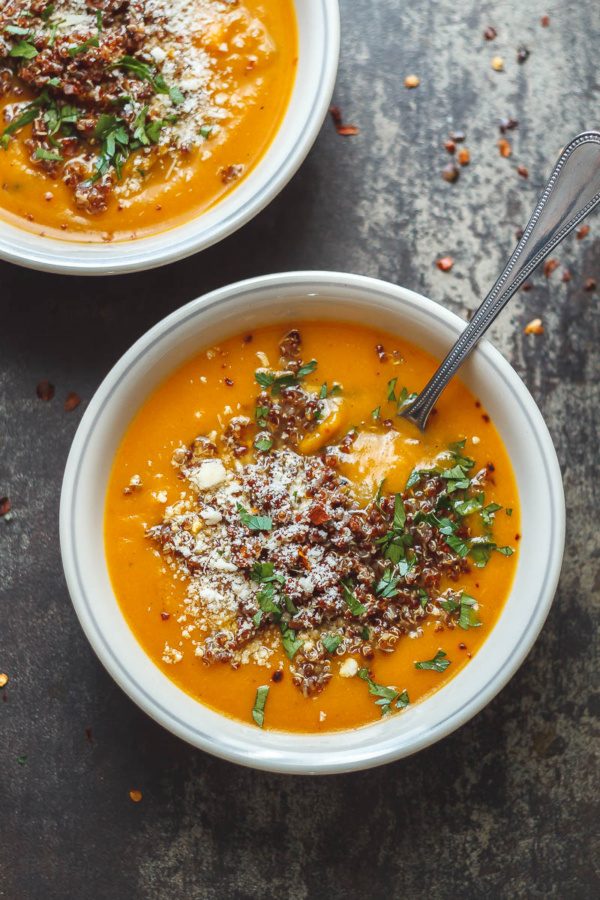 Creamy Sweet Potato Coconut Soup with Quinoa - #recipe by #eatwell101 - https://www.eatwell101.com/sweet-potato-soup-recipe