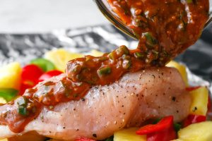 Pineapple BBQ Baked Chicken Foil Packets in Oven