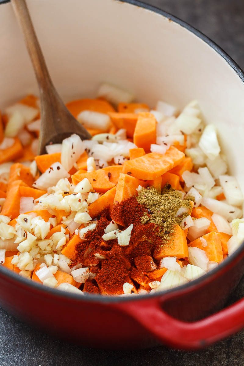 Creamy Sweet Potato Coconut Soup with Quinoa - Rich, healthy and satisfying. A complete dinner in one bowl.