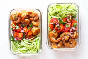 Shrimp Zucchini Noodle Meal Prep - A light, healthy, and nutritious lunch you can prep ahead and pack up for the week.