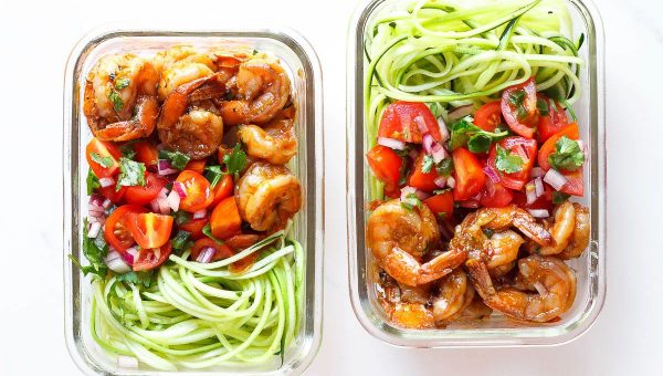 Shrimp and Zucchini Noodles Meal Prep - #recipe by #eatwell101 - https://www.eatwell101.com/shrimp-zucchini-noodles-meal-prep