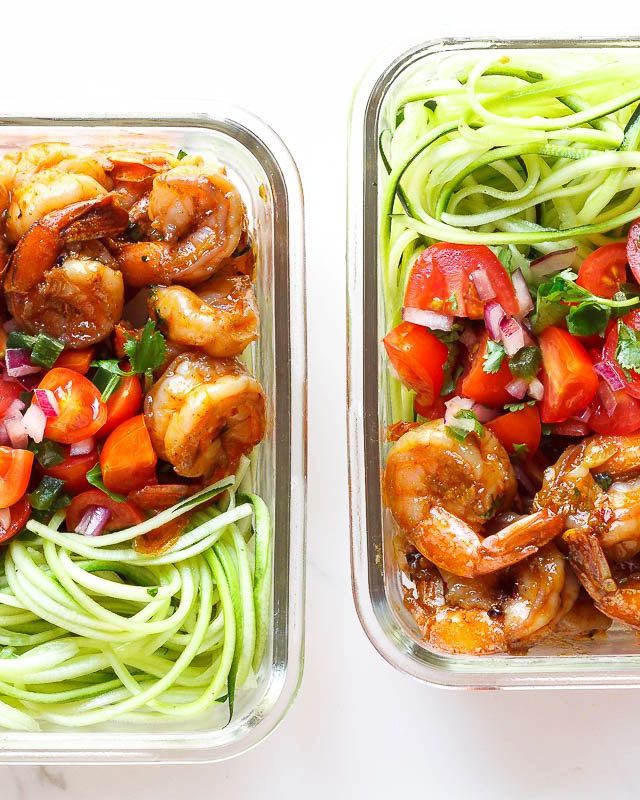 Shrimp and Zucchini Noodles Meal Prep - #recipe by #eatwell101 - https://www.eatwell101.com/shrimp-zucchini-noodles-meal-prep