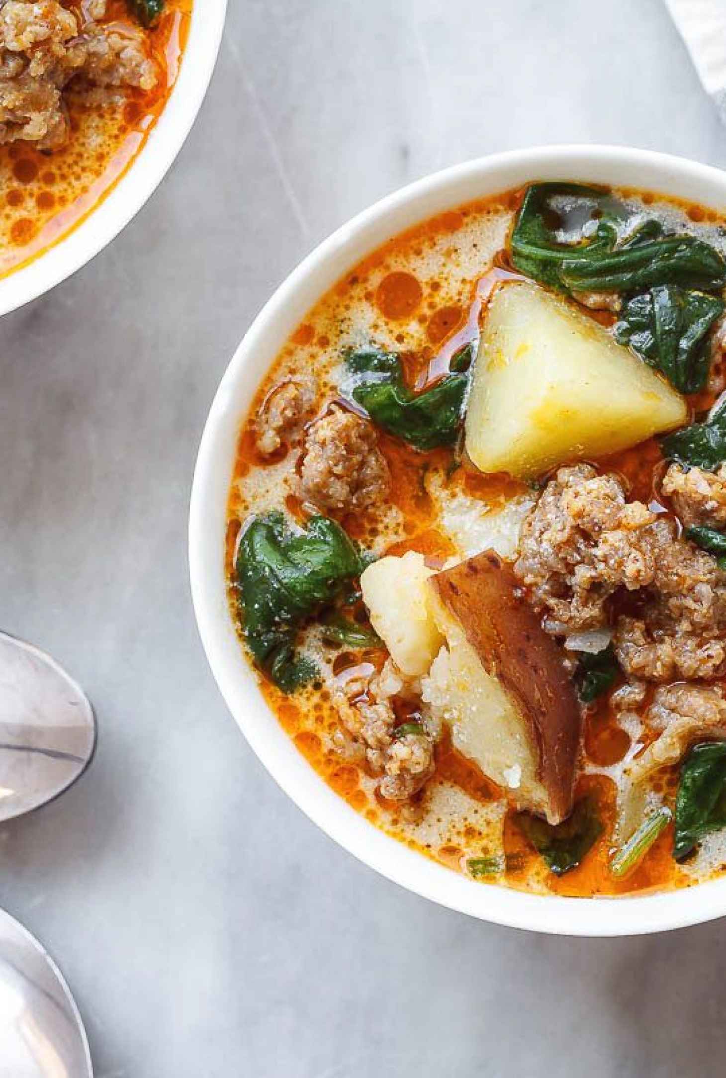 Potato Spinach Sausage Soup (Instant Pot) - #recipe by #eatwell101 - https://www.eatwell101.com/instant-pot-potato-soup-recipe