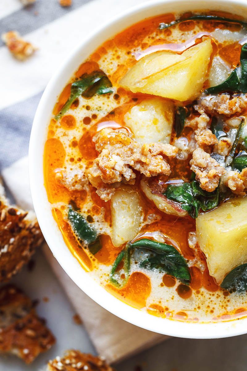 Instant Pot Potato Spinach Sausage Soup - Hearty and comforting, this Instant Pot potato soup is absolutely bursting with flavor. 
