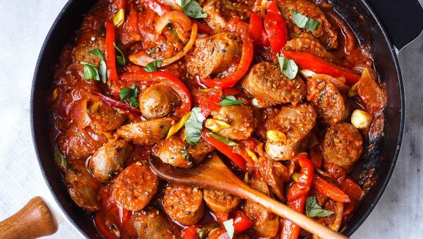 Italian Sausage and Peppers Skillet - #recipe by #eatwell101 - https://www.eatwell101.com/sausage-and-peppers-recipe
