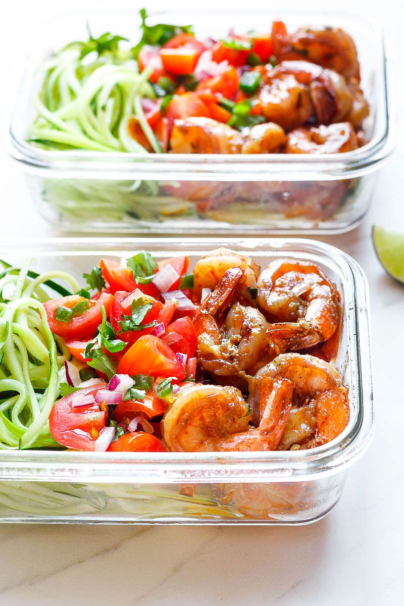 Shrimp Zucchini Noodle Meal Prep - A light, healthy, and nutritious lunch you can prep ahead and pack up for the week.