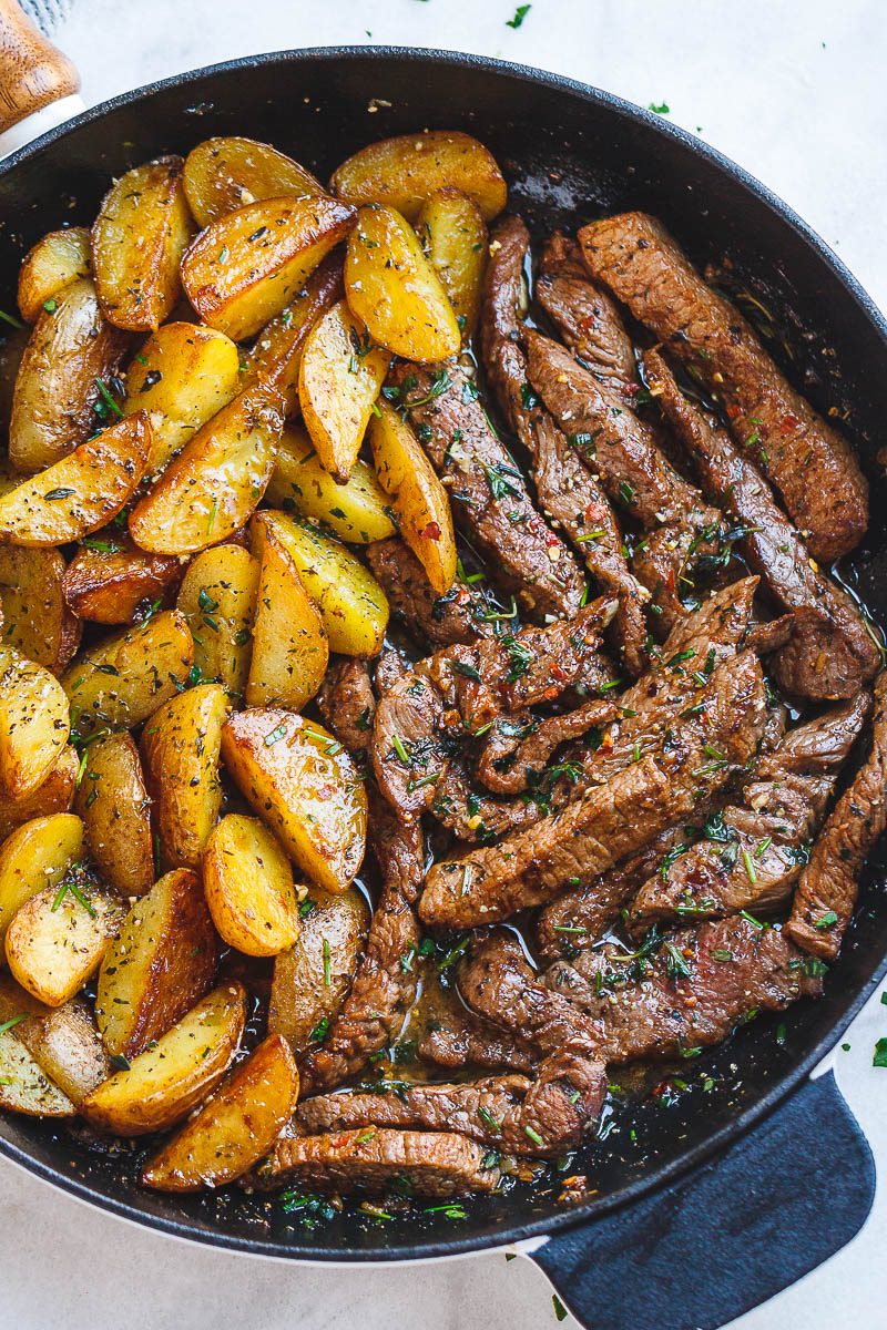 Garlic Butter Steak and Potatoes Skillet - Averie Cooks