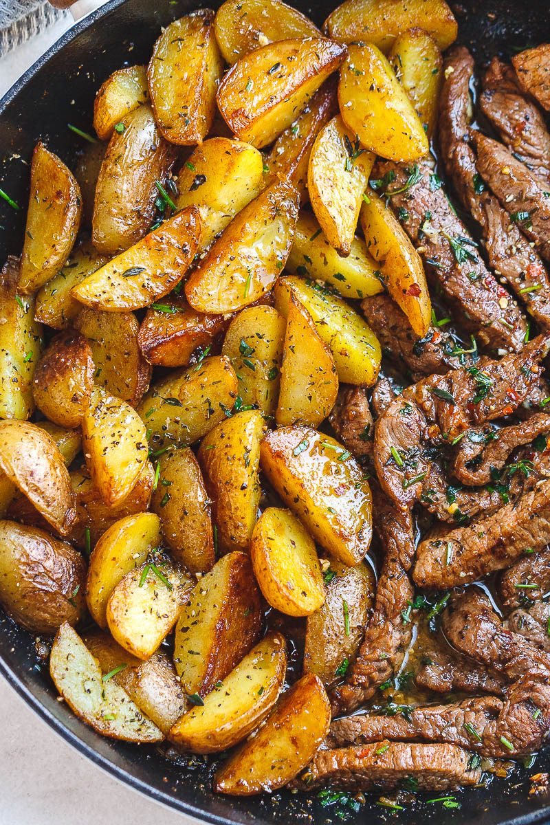 Garlic Butter Steak and Potatoes Skillet - Averie Cooks