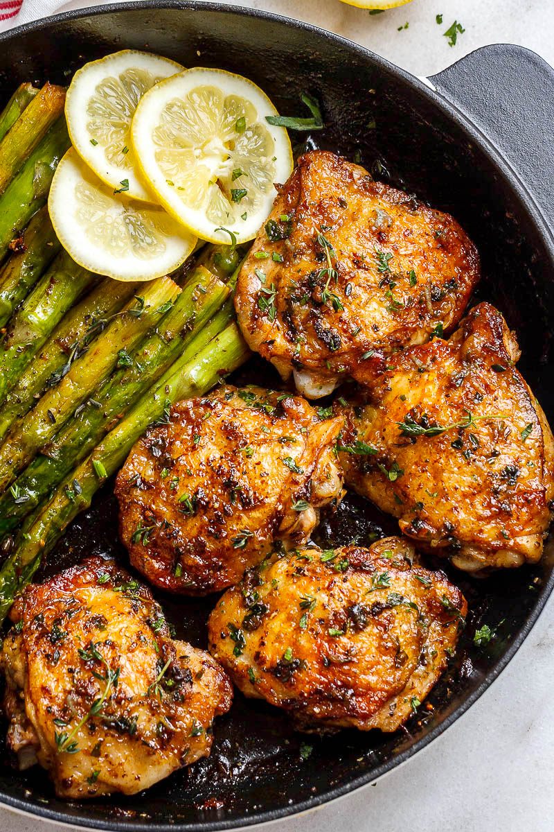 Garlic Herb Butter Chicken Thighs Recipe With Asparagus – Easy Chicken ...