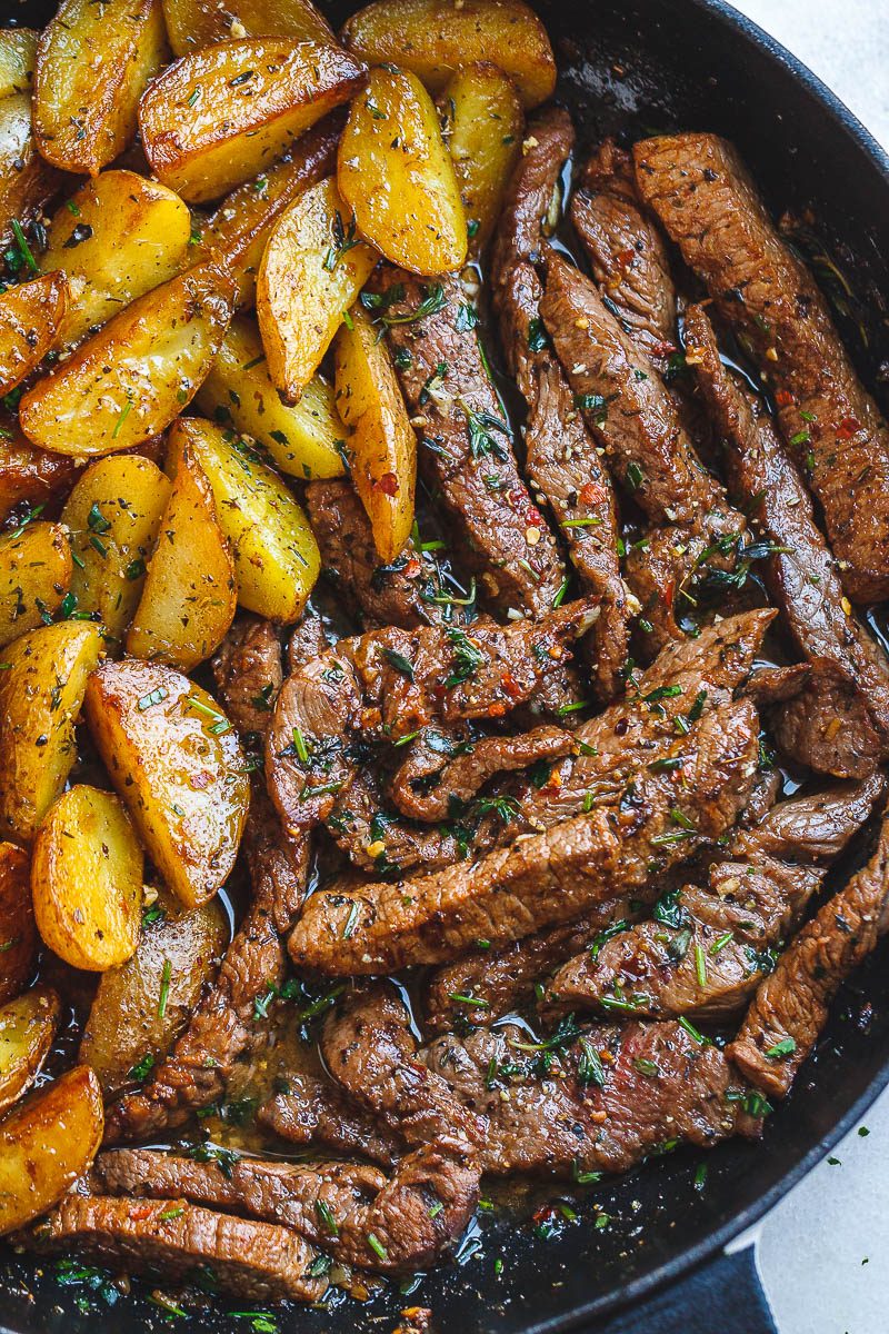 Garlic Butter Steak and Potatoes Skillet - meat recipes 
