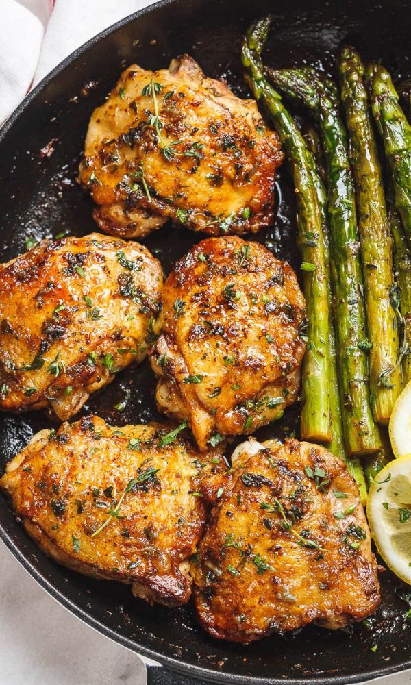 Garlic Herb Butter Chicken Thighs with Asparagus