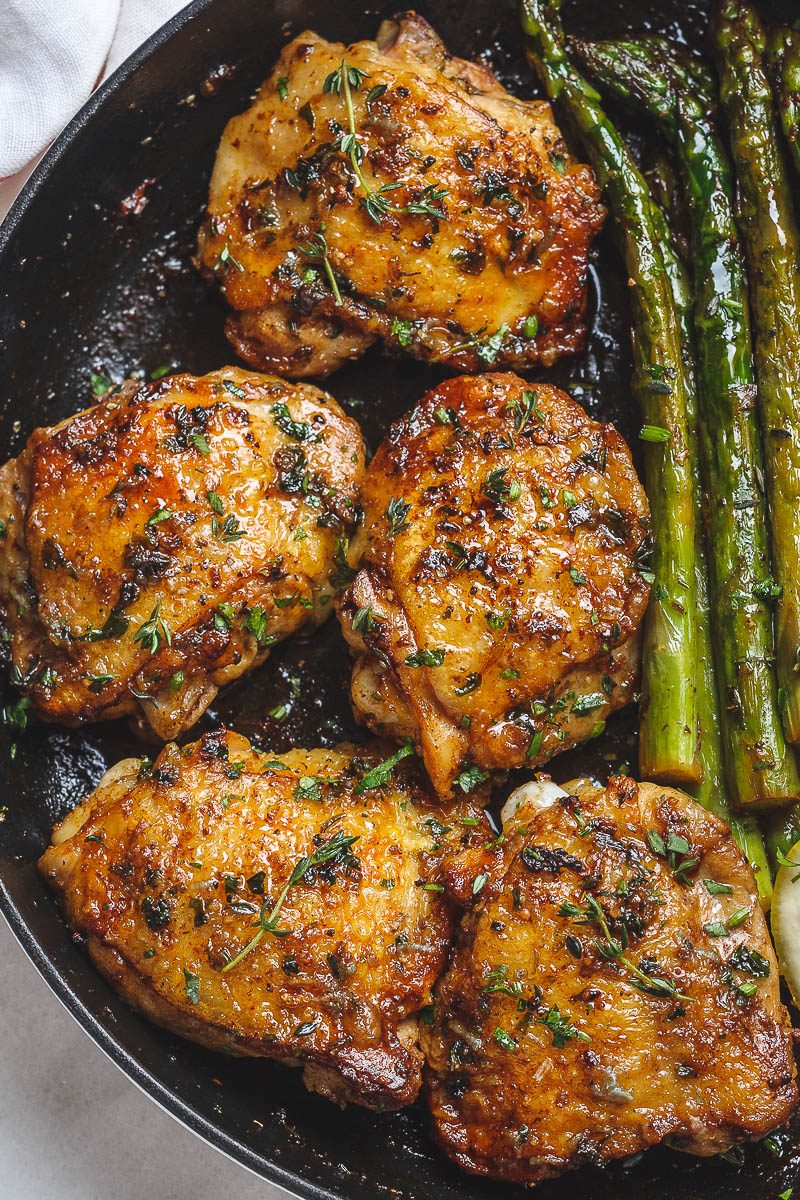 Garlic Herb Butter Chicken Thighs Recipe With Asparagus Easy Chicken