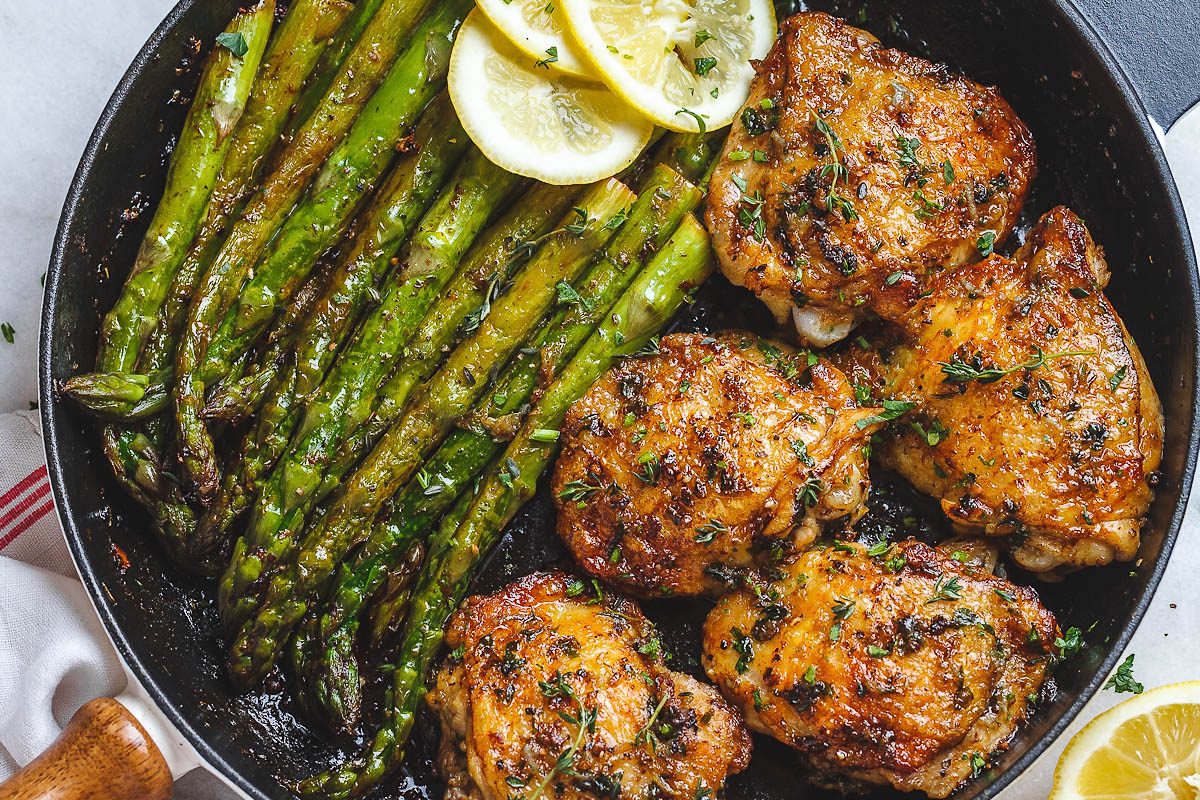 Garlic Herb Butter Chicken Thighs with Asparagus