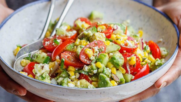 Avocado Feta Corn Salad Recipe - #recipe by #eatwell101 - https://www.eatwell101.com/avocado-corn-salad-recipe
