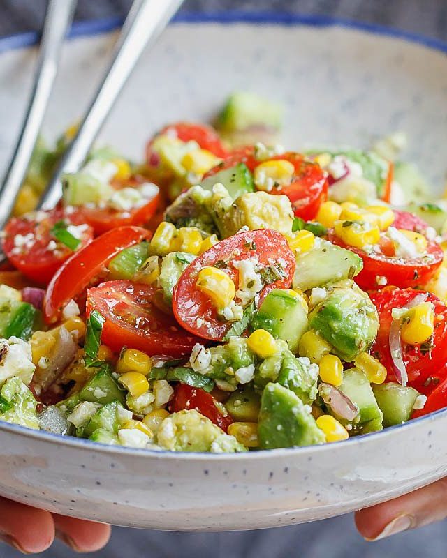 Avocado Feta Corn Salad Recipe - #recipe by #eatwell101 - https://www.eatwell101.com/avocado-corn-salad-recipe
