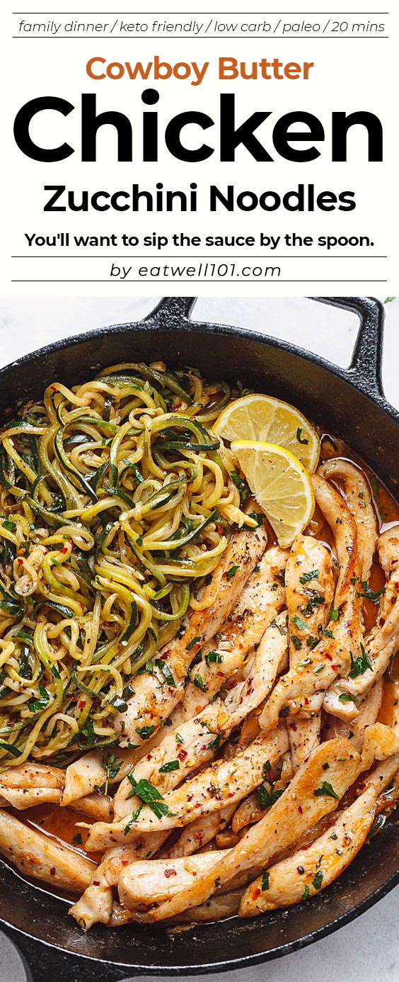 Cowboy Butter Chicken and Zucchini Noodles - #eatwell101 #recipe #keto #paleo #lowcarb #glutenfree #chicken - This GORGEOUS 15-minute paleo dinner idea is simple, easily customizable and pretty much fail-proof.