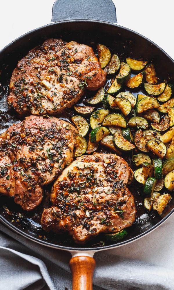 Garlic Butter Herb Pork Chops with Zucchini