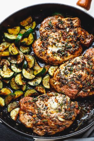 Garlic Butter Herb Pork Chops with Zucchini