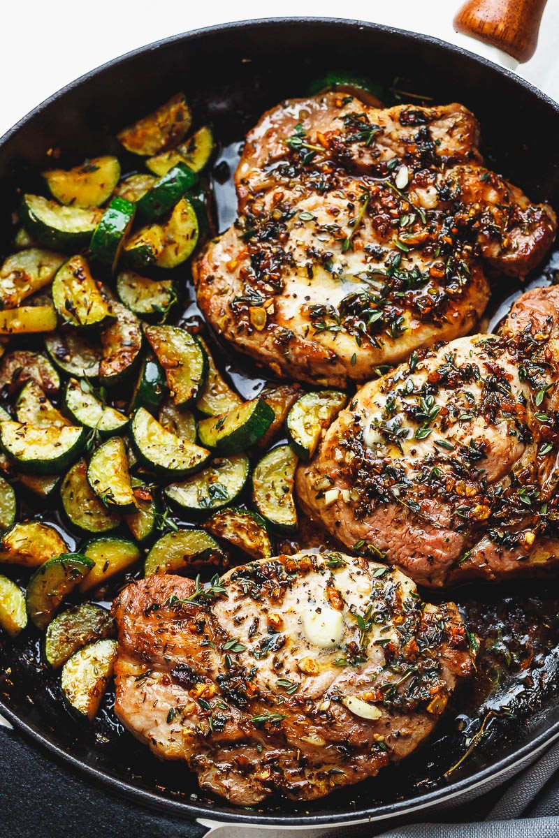 Garlic Butter Herb Pork Chops Recipe with Zucchini – Easy Pork Chops ...