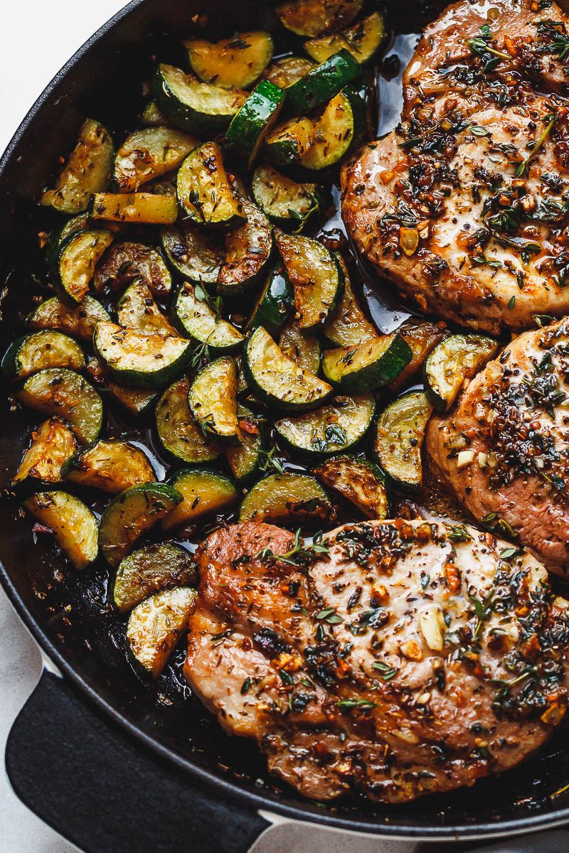 Garlic Butter Herb Pork Chops with Zucchini — Eatwell101