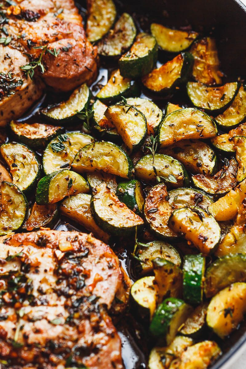Garlic Butter Herb Pork Chops with Zucchini - This complete Paleo meal is quick, easy and effortless!
