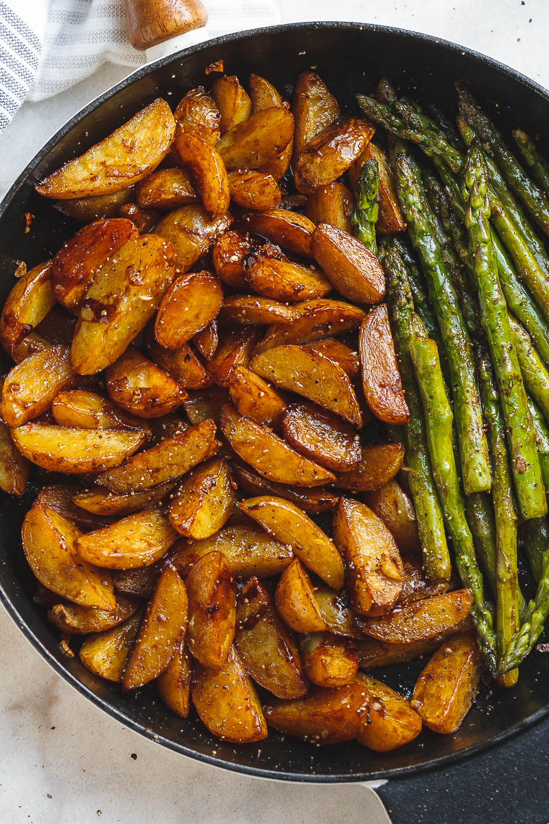 Garlic Balsamic Baby Potatoes With Asparagus - A gorgeous, flavorful side dish that makes an easy addition to any grilled meat.