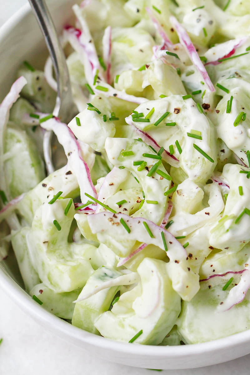 Creamy Cucumber Salad - A delicious, refreshing salad you can serve as a great side for your grilling cookouts or on its own for a light dinner.
